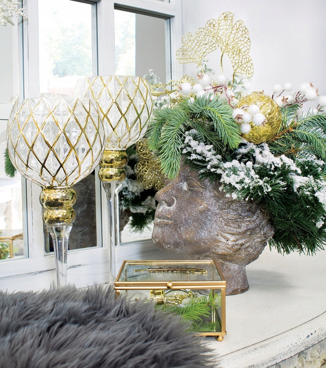 Świecznik glamour duży złoty kielich 40 cm