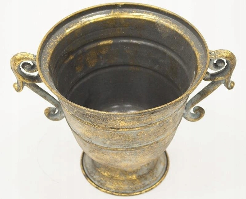 Metalowa osłonka wazon 18 cm złota postarzana antyk