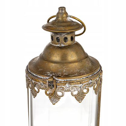 Lampion 45 cm metalowy India House Złoty Metal i Szkło Styl Orientalny