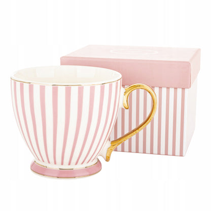 Kubek porcelanowy w pudełku na prezent różowy biały porcelana 450 ml