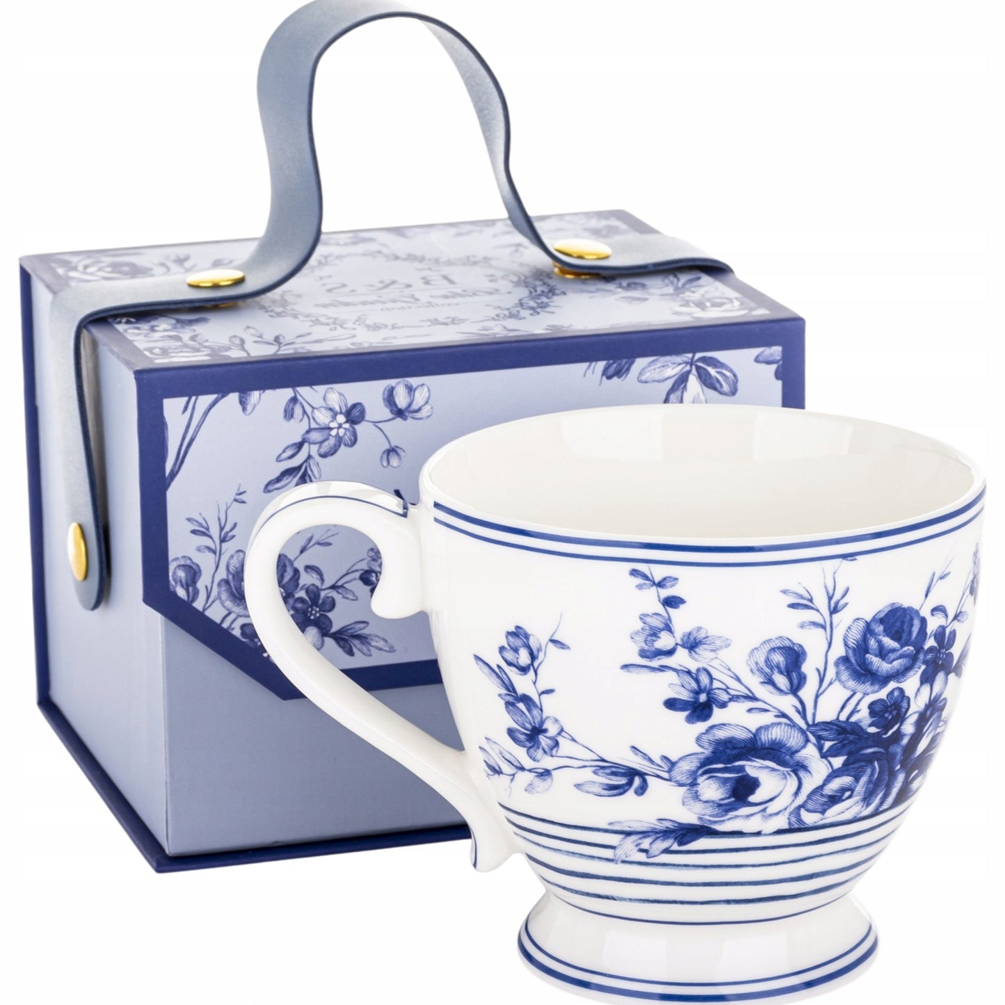 kubek porcelanowy w pudełku niebieski wzór zestaw na prezent filiżanka