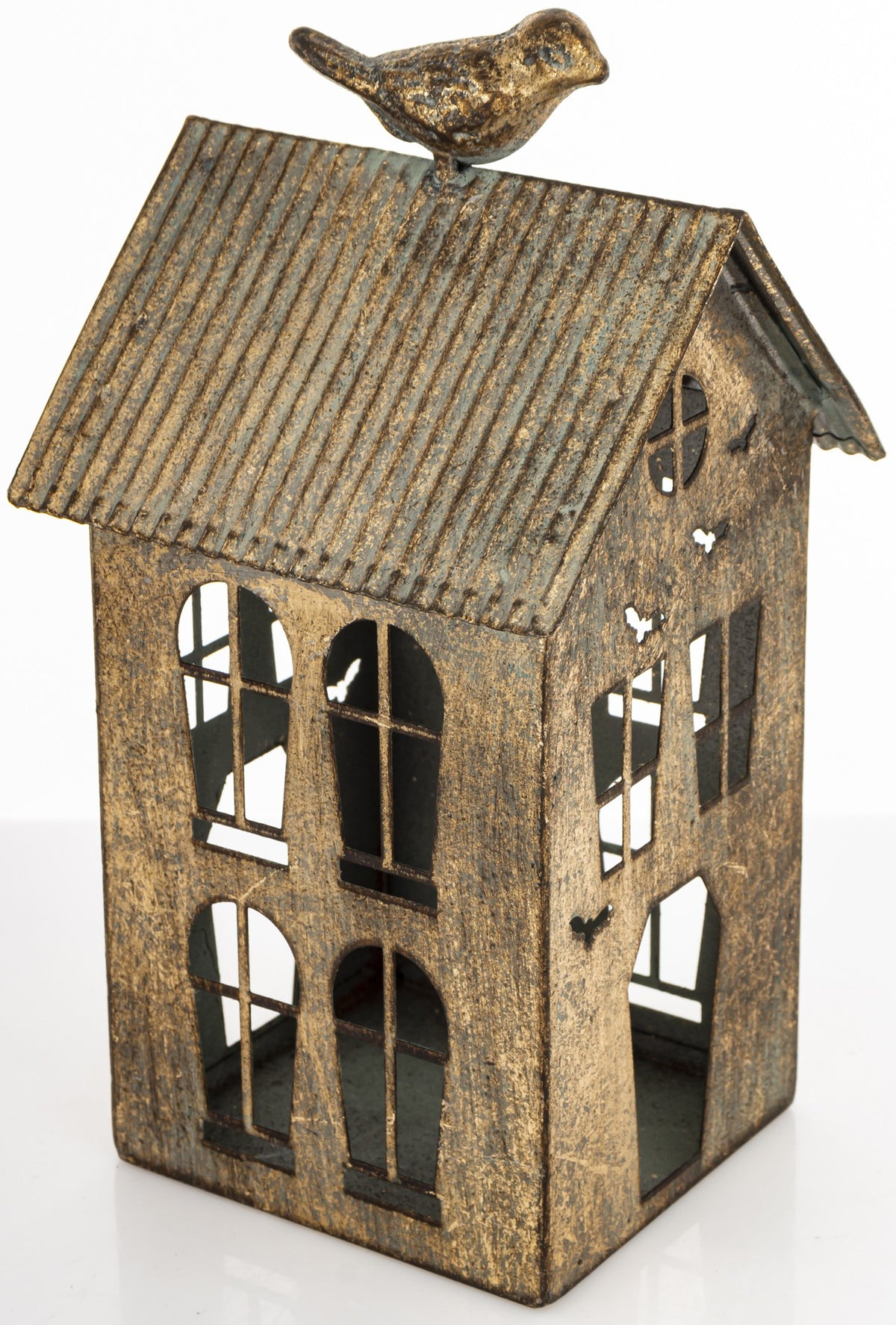 Figurka świąteczna Dekoracja Metalowa Domek złoty 23x12x12