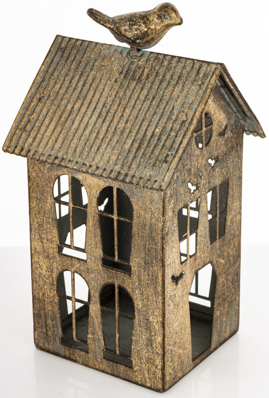Figurka świąteczna Dekoracja Metalowa Domek złoty 23x12x12