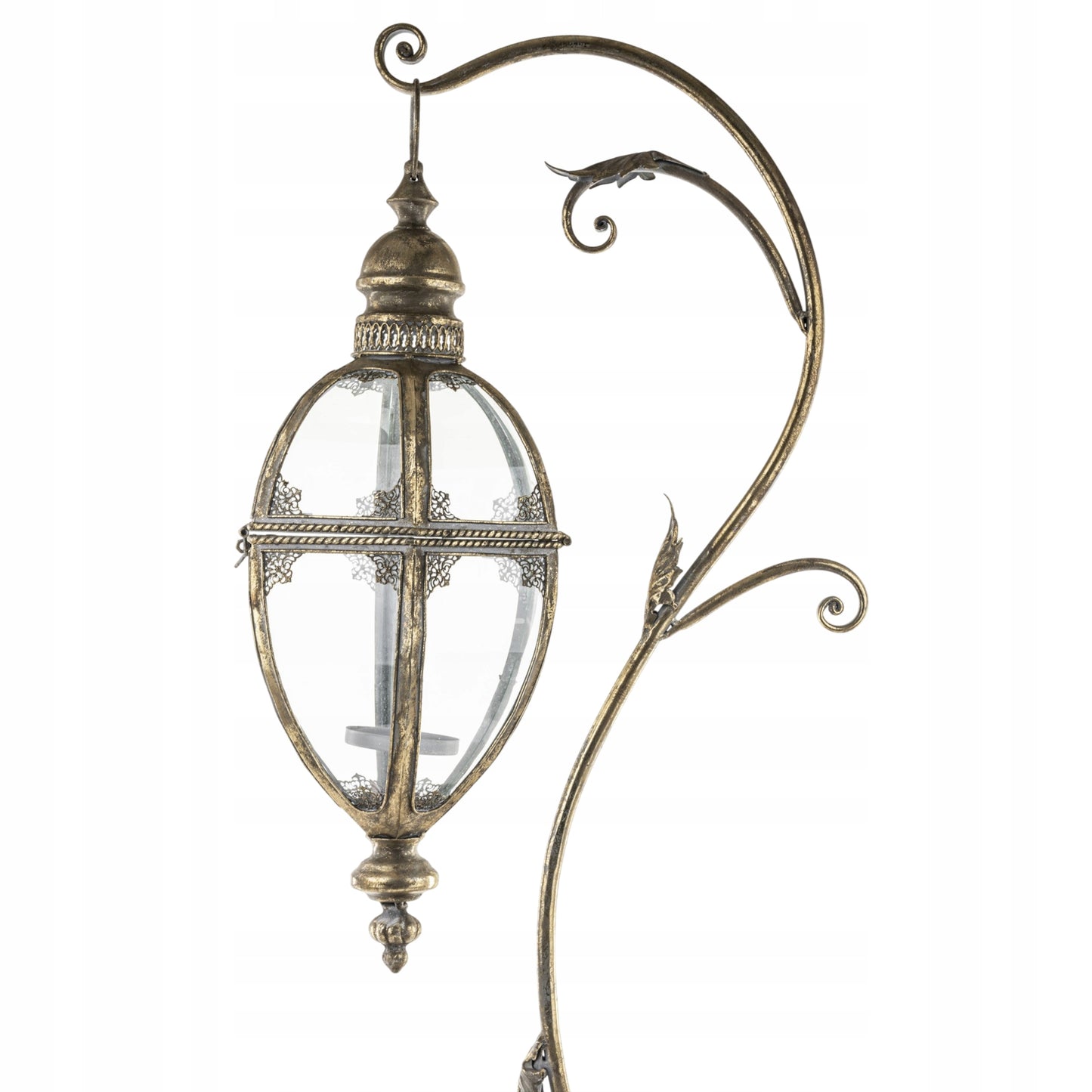 Lampion Złoty Retro Stojący Wiszący Świecznik Latarenka Metal Szkło 90 cm