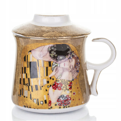 Kubek z zaparzaczem w pudełku Pocałunek Gustav Klimt porcelana zaparzacz