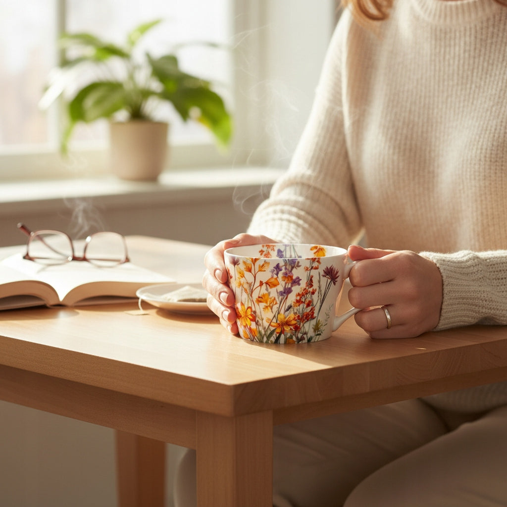 Duży kubek w pudełku porcelanowy 450 ml w kwiaty na prezent zmywarka