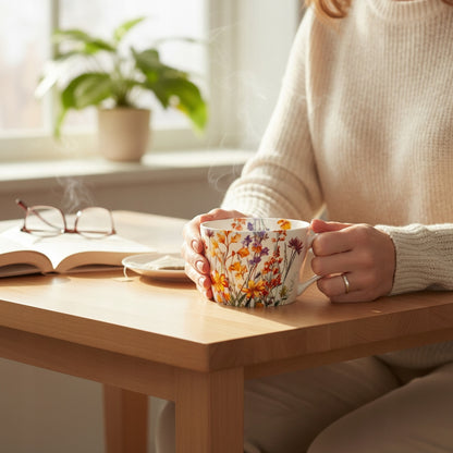 Duży kubek w pudełku porcelanowy 450 ml w kwiaty na prezent zmywarka