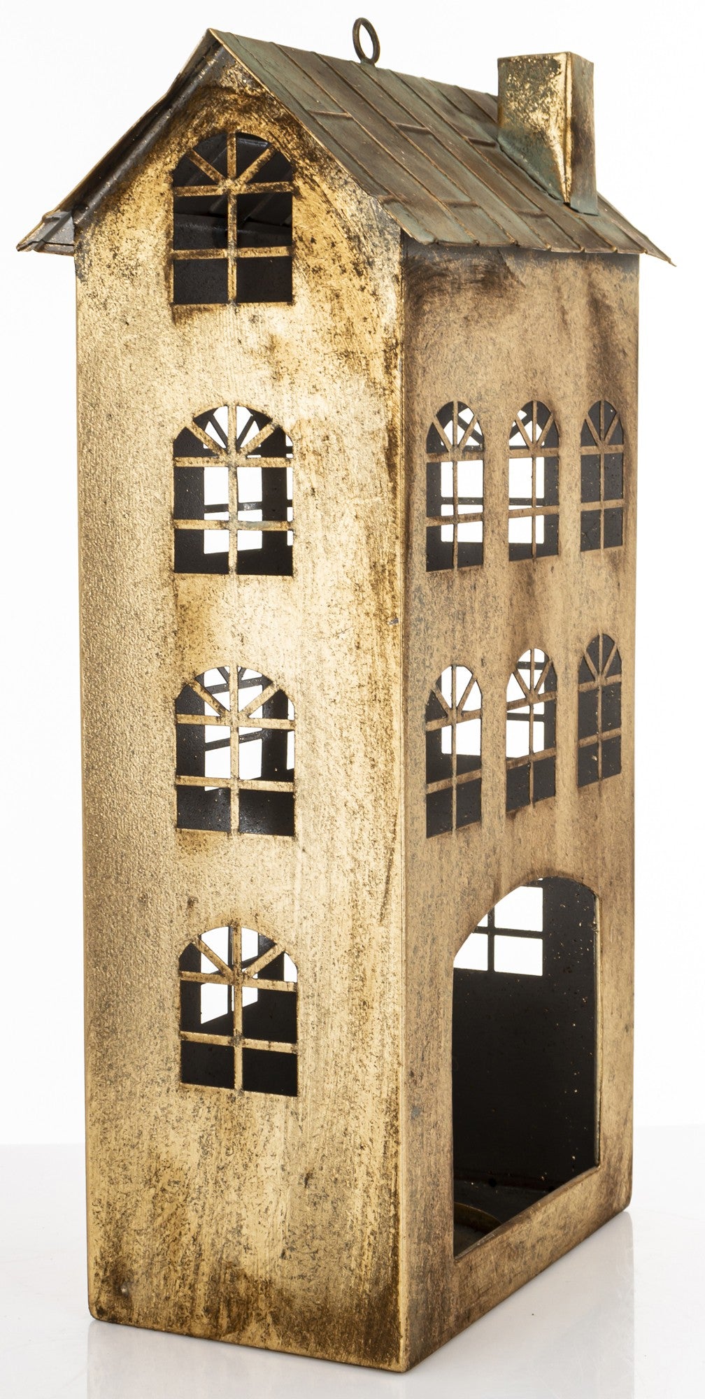 Figurka świąteczna Dekoracja Metalowa Domek złoty 45x23,5x14,5