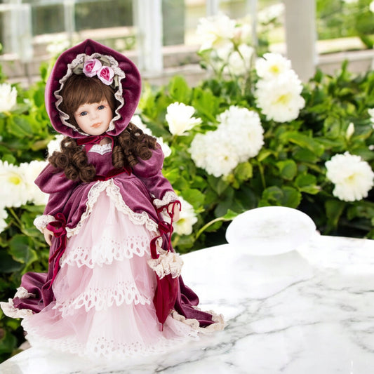 Porcelanowa lalka kolekcjonerska z parasolem 45cm wysoka dekoracyjna