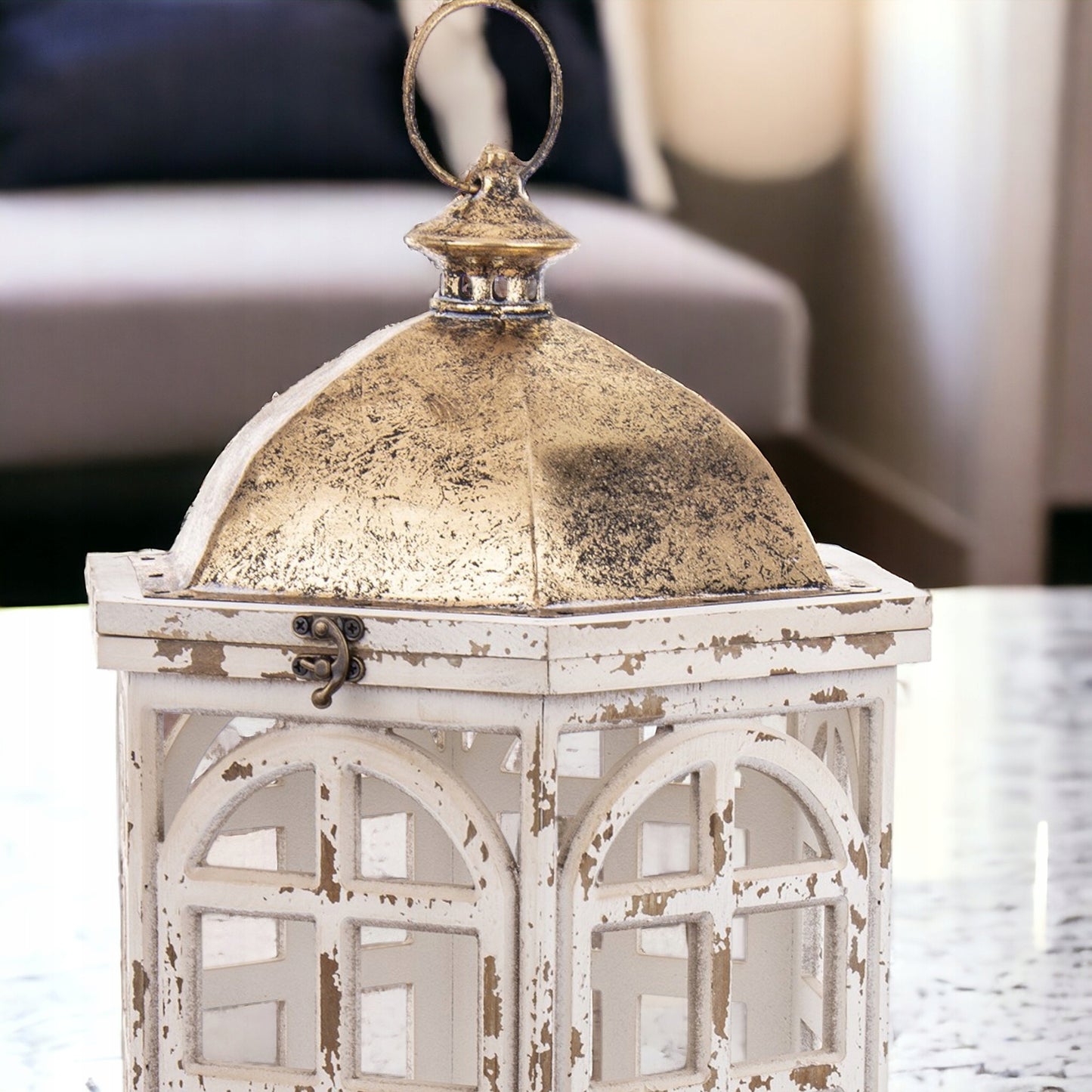 Lampion 57 cm duży biały drewniany XXL LATARENKA ŚWIECZNIK