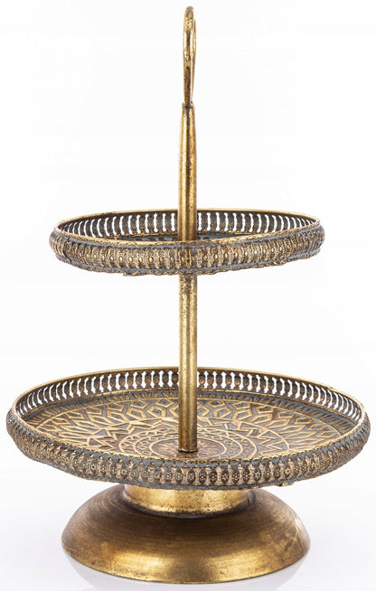 Patera dekoracyjna etażerka taca złota metalowa 55x37 cm