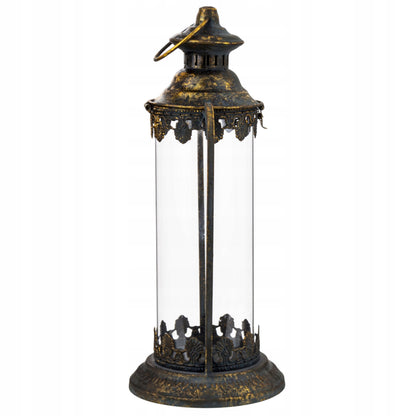 Lampion metalowy postarzane złoto dekoracja ogrodowa latarnia 43x21x16cm