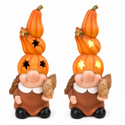 dekoracja figurka jesienna skrzat lampion LED dynia wiewiórka 38 cm duża