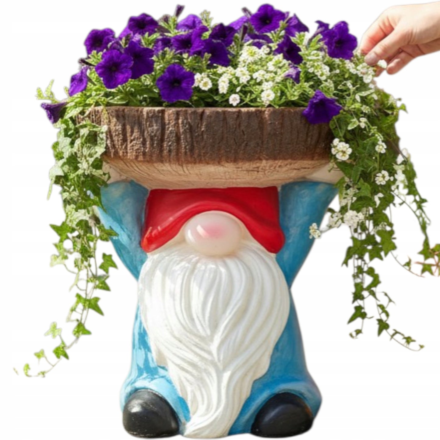 Skrzat krasnal figurka ogrodowa kwietnik stojak na kwiaty 31 cm