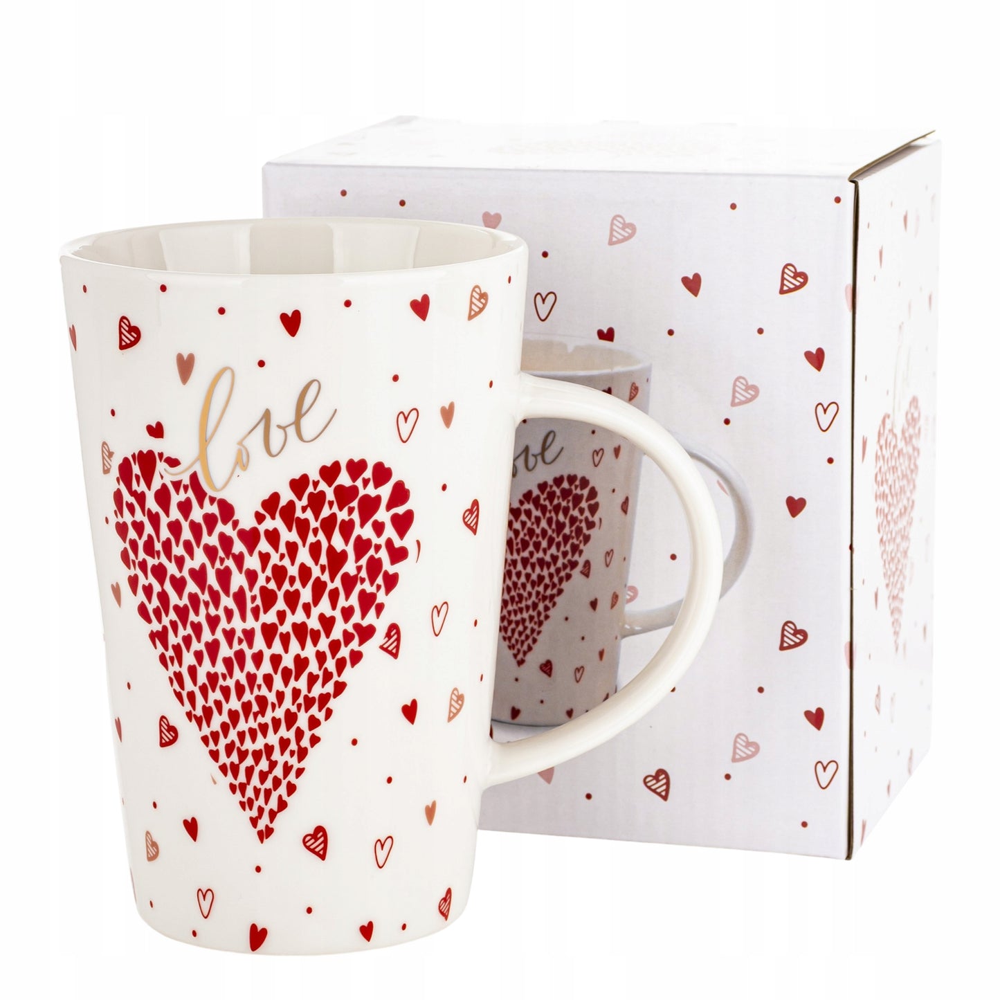 Duży porcelanowy kubek w pudełku czerwony na walentynki prezent 450 ml