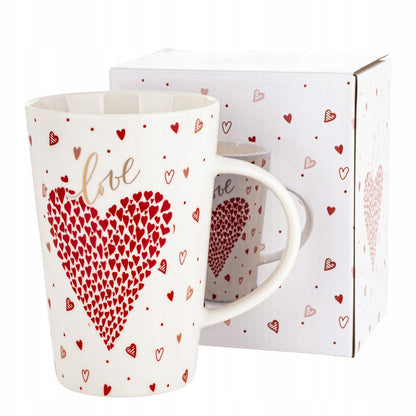 Duży porcelanowy kubek w pudełku czerwony na walentynki prezent 450 ml