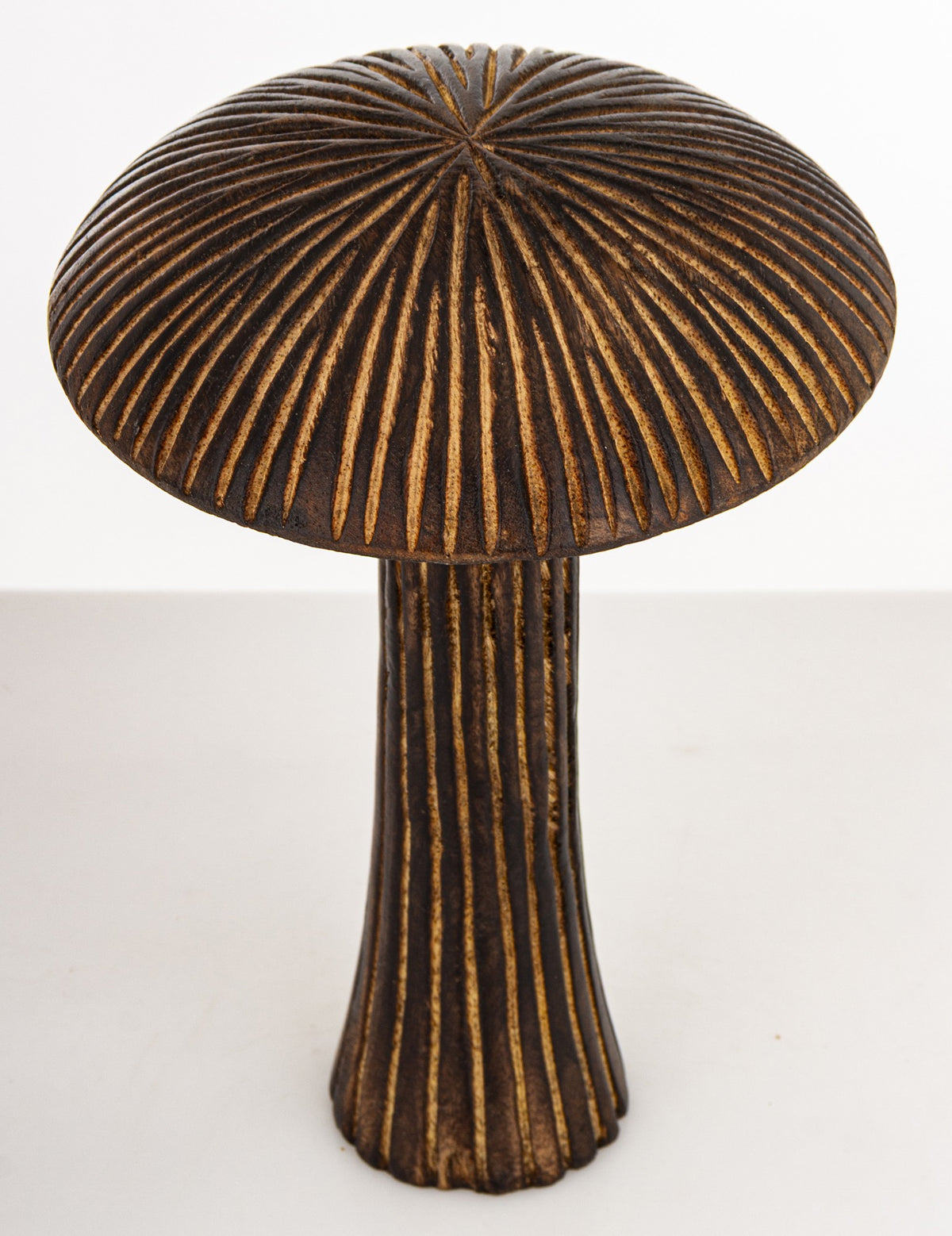 Figurka dekoracyjna grzyb drewniana brązowa 21x14x14 cm