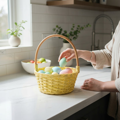 kosz wiklinowy żółty wielkanocny koszyczek 19 cm okragły na święconkę