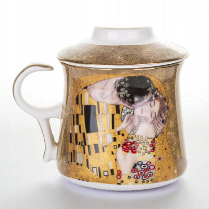 Kubek z zaparzaczem w pudełku Pocałunek Gustav Klimt porcelana zaparzacz