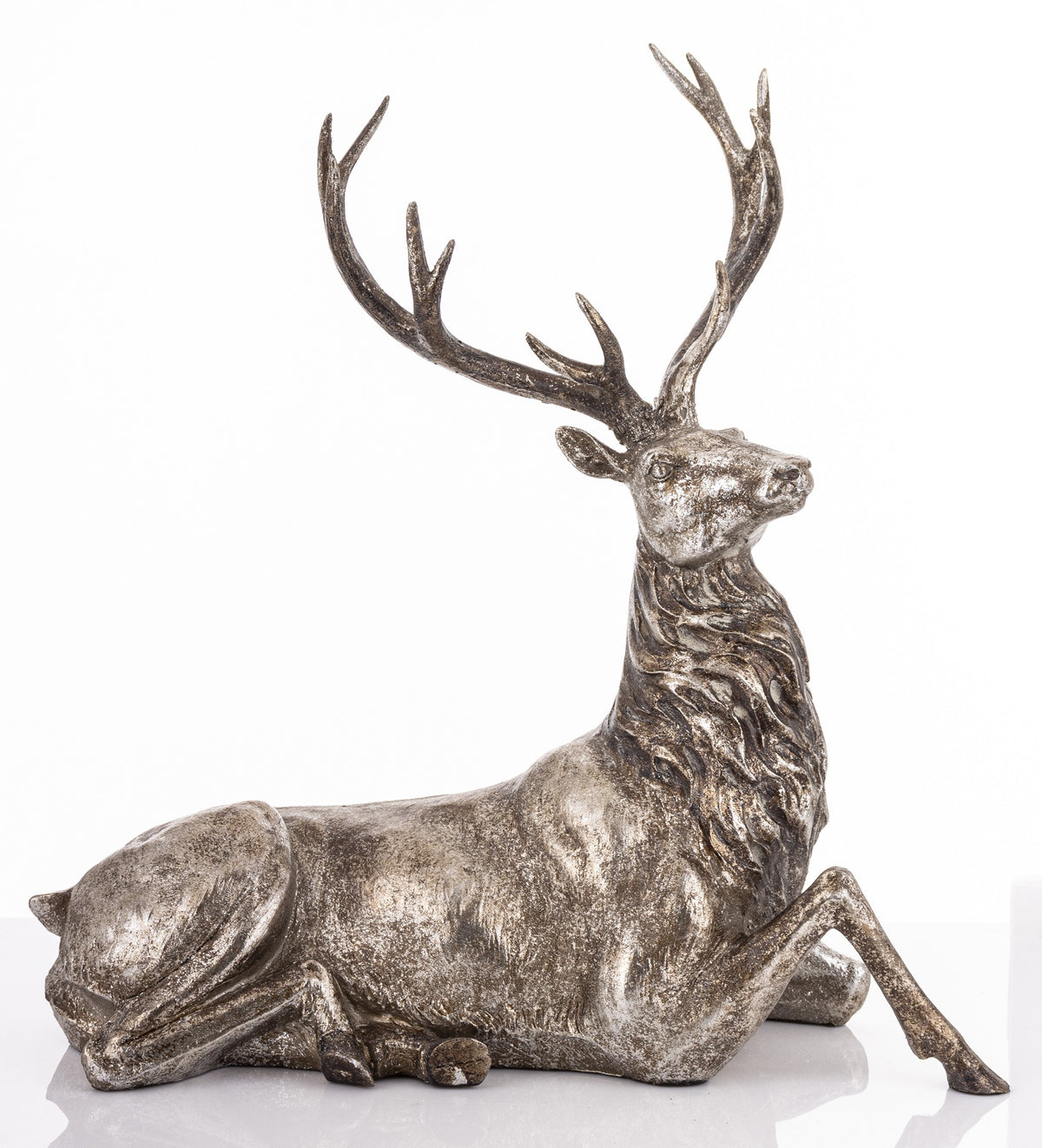 Figurka świąteczna renifer srebrny tworzywo sztuczne 51x51x27 cm Antique
