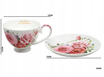 Elegancki komplet filiżanek w róże porcelana zestaw na prezent 2 szt 250ml