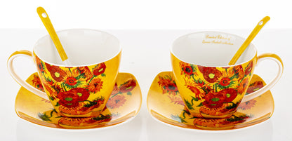 Kpl. 2 Filiżanki 2 Talerzyki 2 Łyżeczki porcelana wielokolorowy