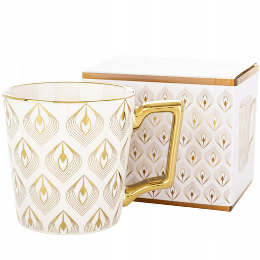 Porcelanowy Kubek elegancki złote ucho 310ml gustowny na prezent