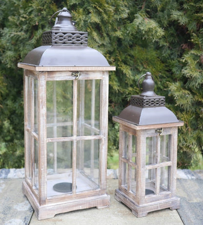 2 szt Lampion XXL Zestaw lampionów drewno pobielane 60cm