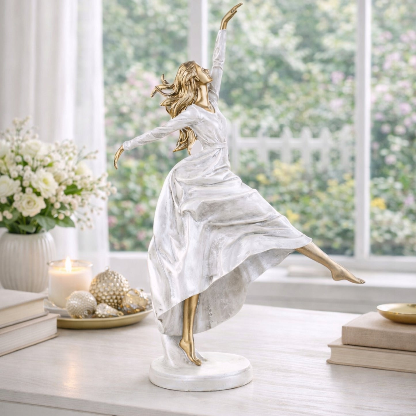 Figurka baletnica kobieta w białej sukni elegancka ozdoba dekoracja 47cm