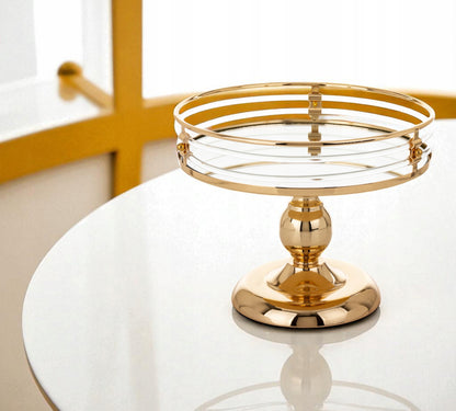 Patera na nóżce taca złota metalowa szklana glamour podstawka dekoracja