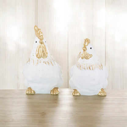 Kogut i Kura Komplet Figurka wielkanocna biało-złota 22cm ozdoba zestaw