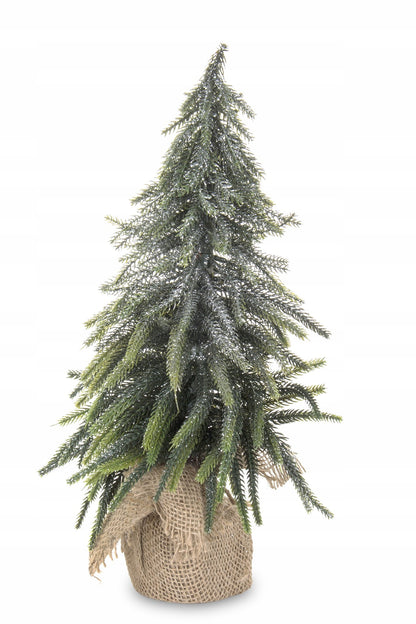 sztuczna choinka mała w jucie 36 cm srebrzysta