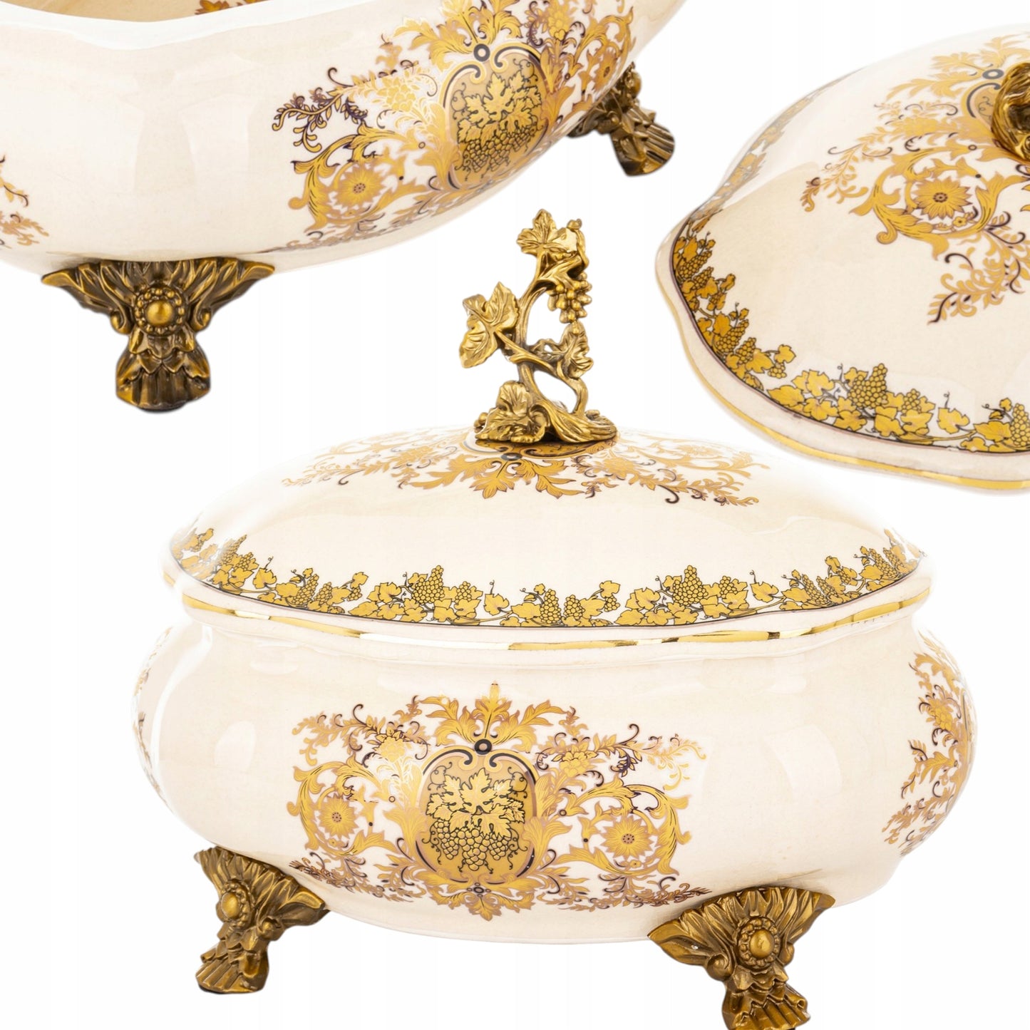 Szkatułka na biżuterię postarzany dekoracja ceramiczny retro złoty pojemnik
