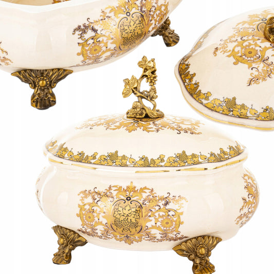 Szkatułka na biżuterię postarzany dekoracja ceramiczny retro złoty pojemnik