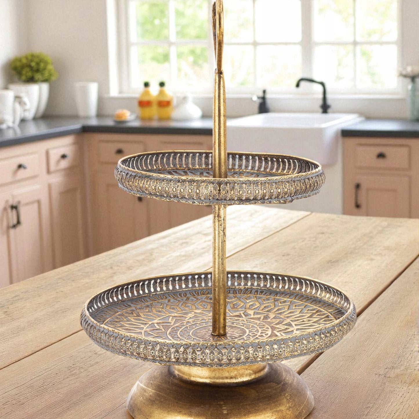 Patera dekoracyjna etażerka taca złota metalowa 55x37 cm