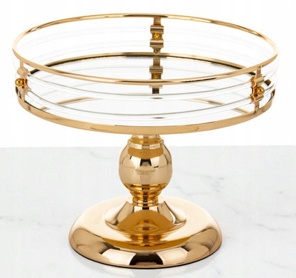Patera na nóżce taca złota metalowa szklana glamour podstawka dekoracja