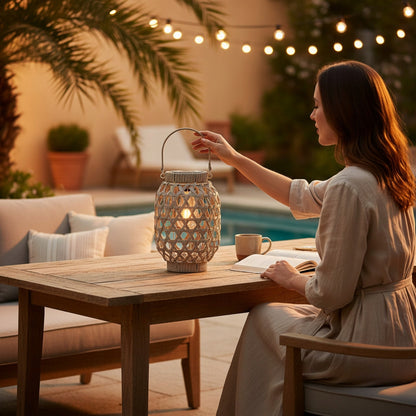 Lampion solarny rattanowy LED wiszący ogrodowy balkonowy 28 cm szary
