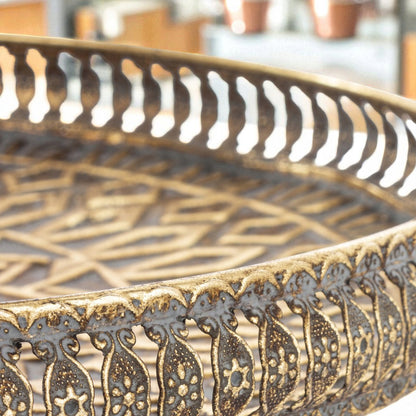 Patera dekoracyjna etażerka taca złota metalowa 55x37 cm