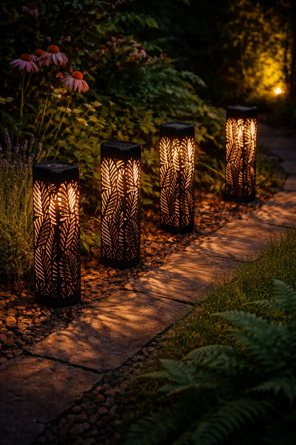 komplet 4 szt LAMPY LAMPA SOLARNE LED CZARNA DO OGRODU Ażurowy wzór
