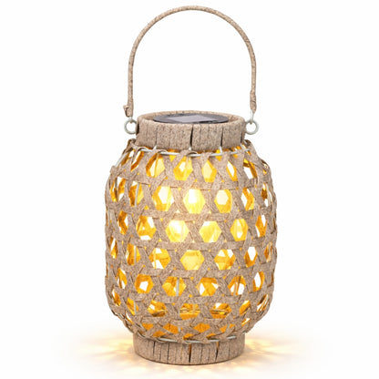 Lampion solarny rattanowy LED wiszący ogrodowy balkonowy 28 cm szary