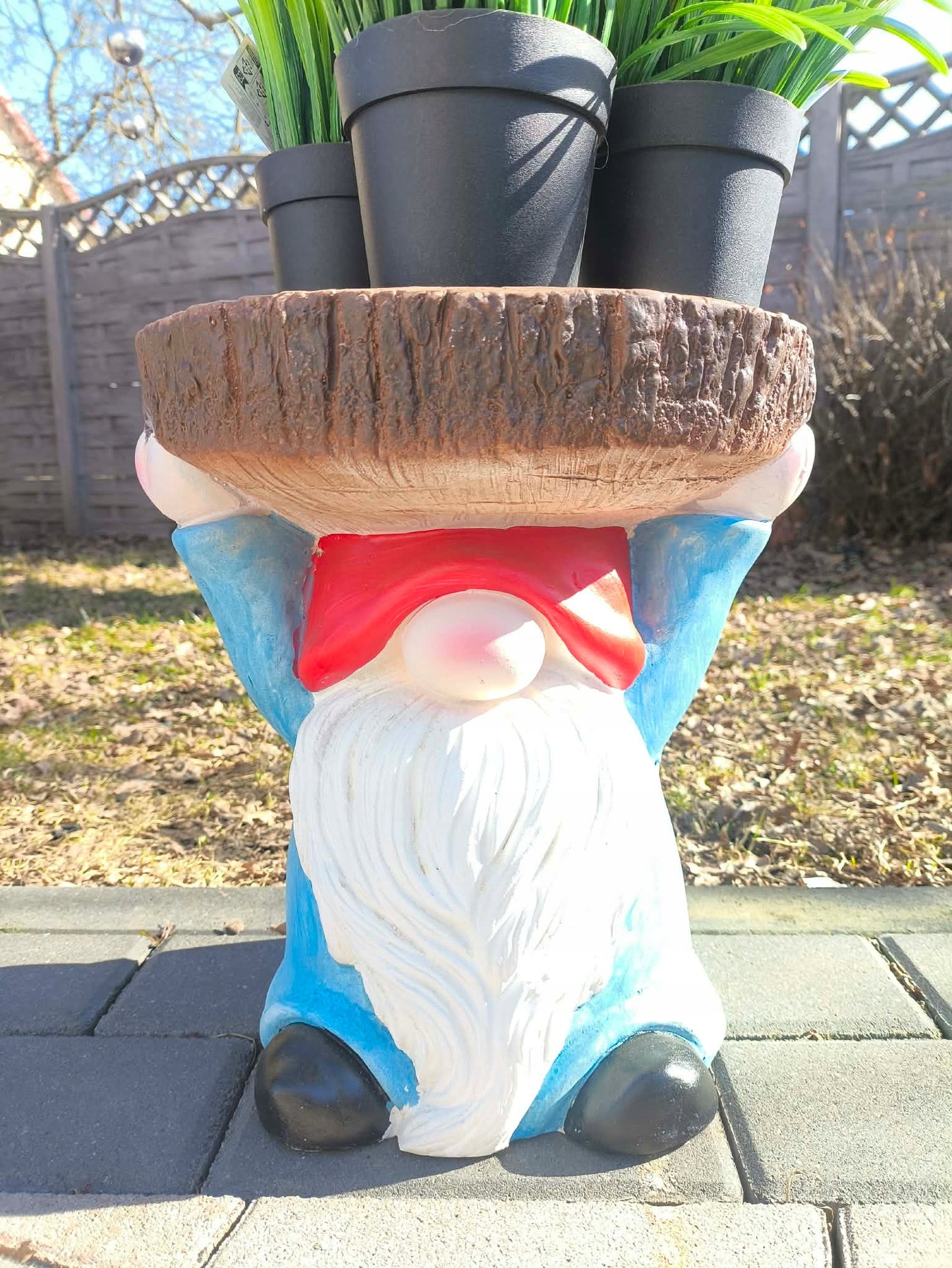 Skrzat krasnal figurka ogrodowa kwietnik stojak na kwiaty 31 cm
