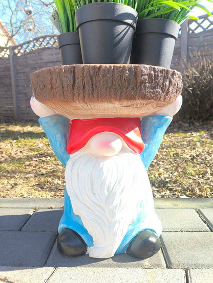 Skrzat krasnal figurka ogrodowa kwietnik stojak na kwiaty 31 cm