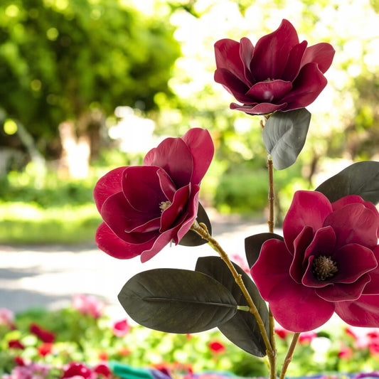 Kwiat Sztuczny 80cm magnolia gałązka dekoracyjna burgundowa
