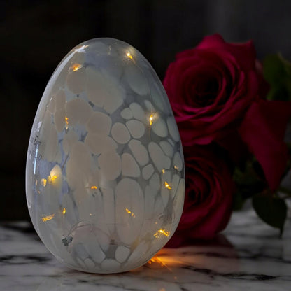 Szklane jajo lampion pisanka LED XXL białe wielkanocna figurka