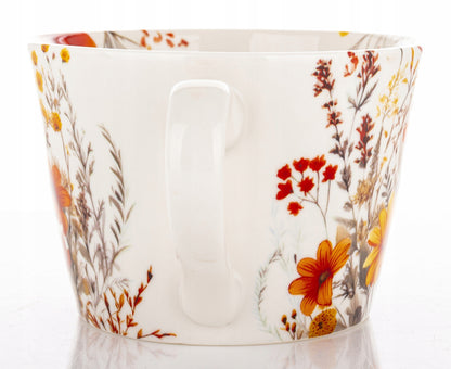 Kubek porcelanowy w kwiaty do kawy herbaty zmywarki mikrofali duży 450 ml