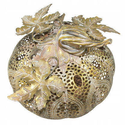 Lampion metalowy Dynia złoty 21cm ażurowa dekoracja jesienna figurka orient