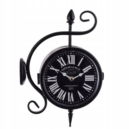 Zegar ścienny dwustronny Retro dworcowy loft metalowy 36cm czarny