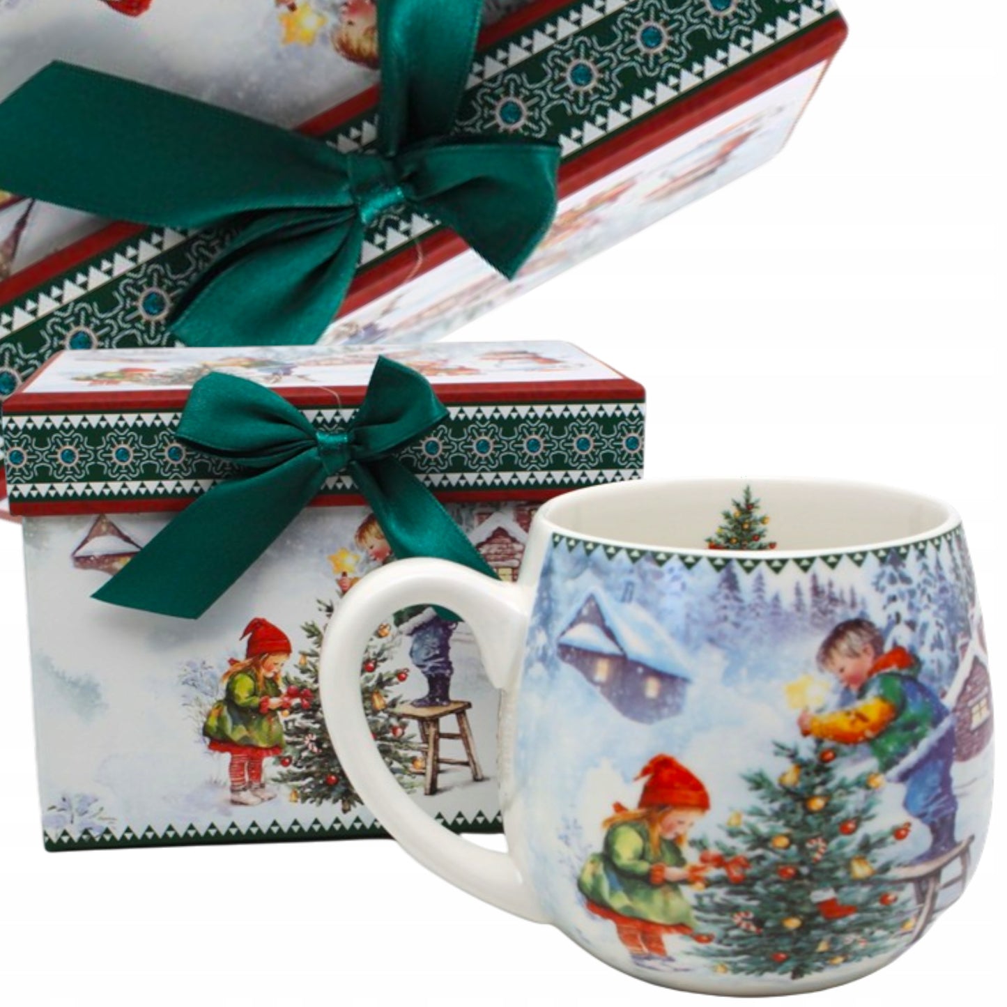 Kubek filiżanka świąteczna w pudełku porcelana duży na prezent 450ml