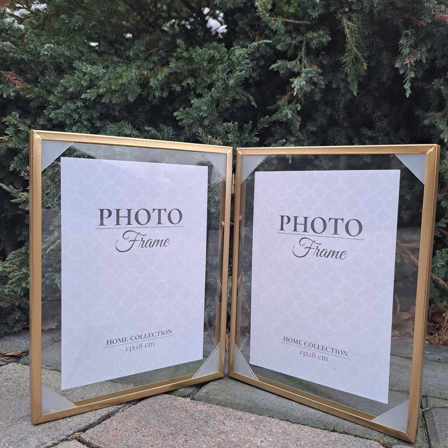 Ramka na Zdjęcie podwójna złota float 10x15 cm na 2 zdjęcia glamour