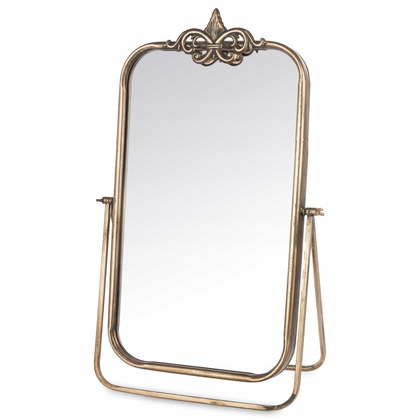 Lustro stojące prostokątne metalowe złote na toaletkę 57 x 37 cm barokowe